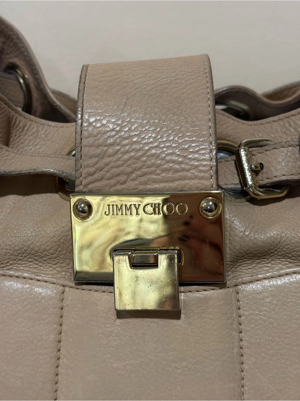 Jimmy Choo Beige Ramona Leather Shoulder Bag with Gold Hardware
